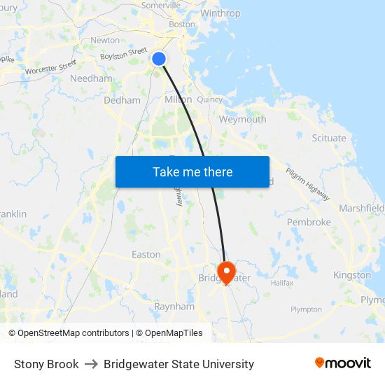 Stony Brook to Bridgewater State University map