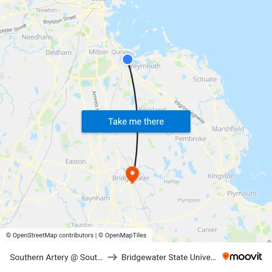 Southern Artery @ South St to Bridgewater State University map