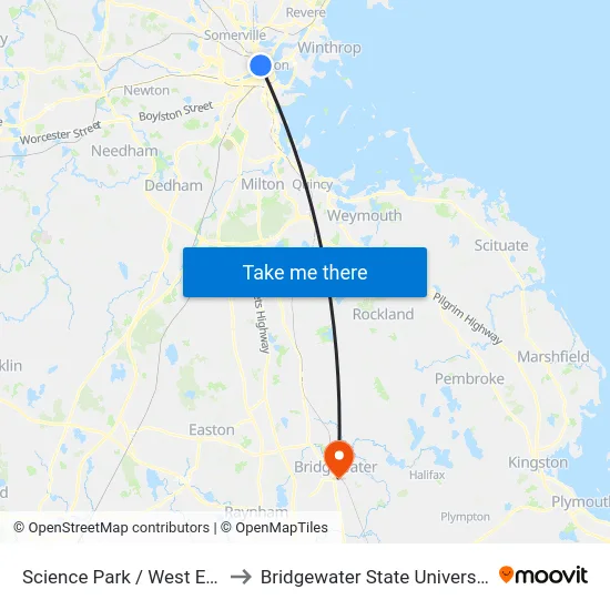 Science Park / West End to Bridgewater State University map