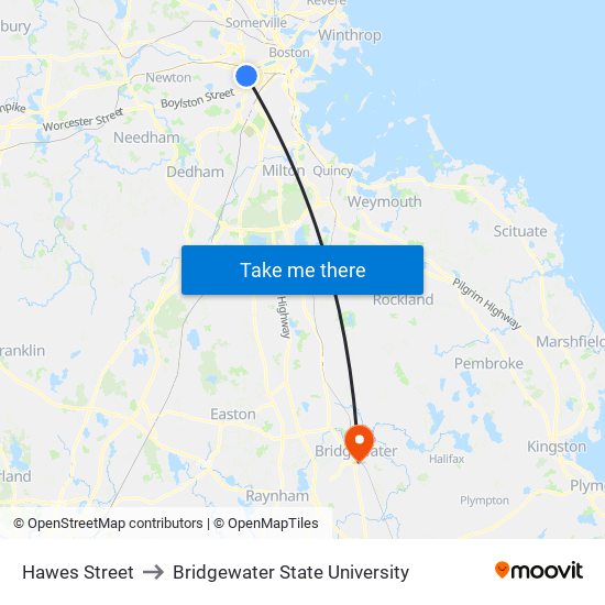 Hawes Street to Bridgewater State University map