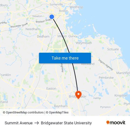 Summit Avenue to Bridgewater State University map