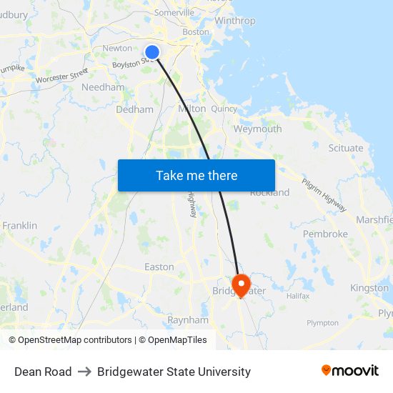 Dean Road to Bridgewater State University map