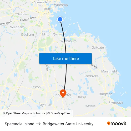 Spectacle Island to Bridgewater State University map
