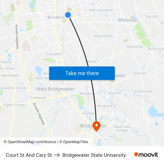 Court St And Cary St to Bridgewater State University map