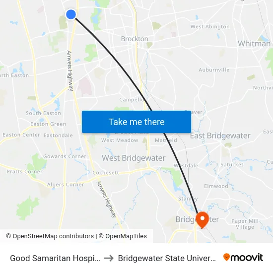 Good Samaritan Hospital to Bridgewater State University map
