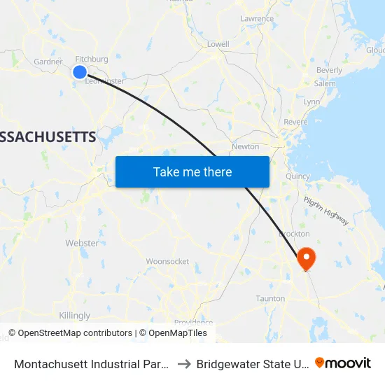 Montachusett Industrial Park, Fitchburg to Bridgewater State University map