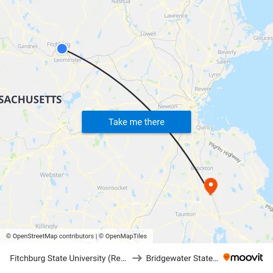 Fitchburg State University (Recreation Center) to Bridgewater State University map