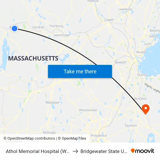 Athol Memorial Hospital (Westbound) to Bridgewater State University map