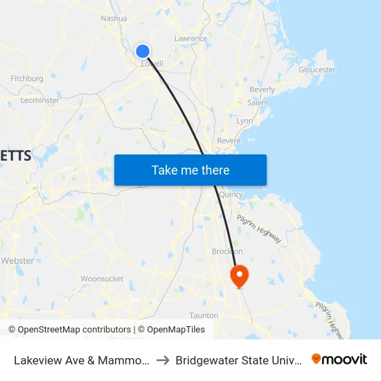 Lakeview Ave & Mammoth Rd to Bridgewater State University map