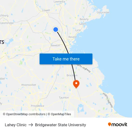 Lahey Clinic to Bridgewater State University map