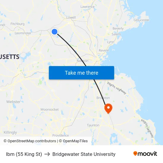Ibm (55 King St) to Bridgewater State University map