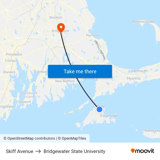 Skiff Avenue to Bridgewater State University map