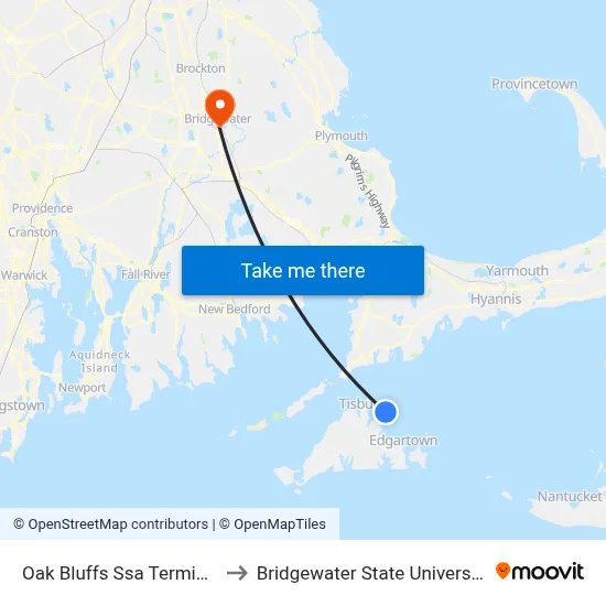 Oak Bluffs Ssa Terminal to Bridgewater State University map
