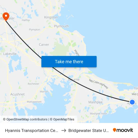 Hyannis Transportation Center (Htc) to Bridgewater State University map