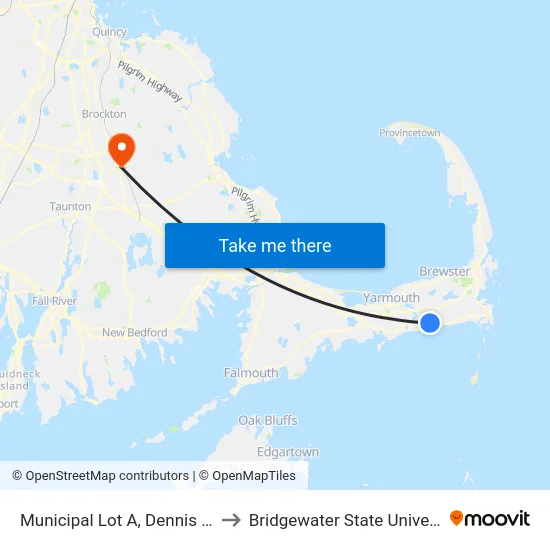 Municipal Lot A, Dennis Port to Bridgewater State University map