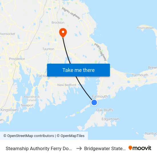 Steamship Authority Ferry Docks, Woods Hole to Bridgewater State University map