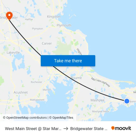 West Main Street @ Star Market, Hyannis to Bridgewater State University map