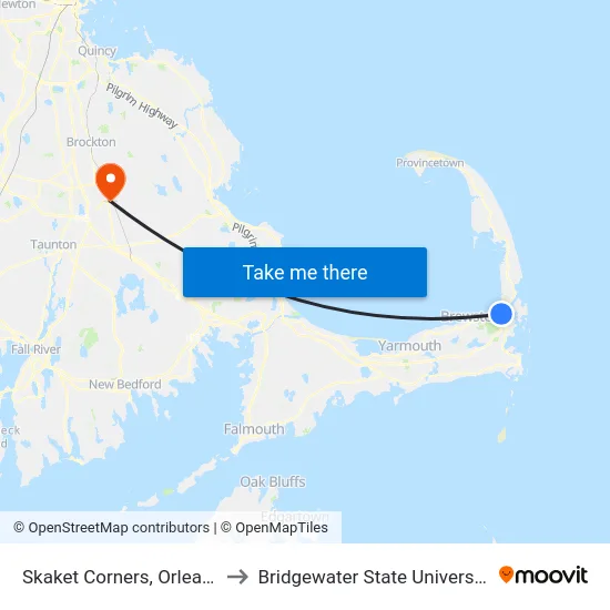 Skaket Corners, Orleans to Bridgewater State University map