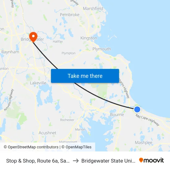 Stop & Shop, Route 6a, Sandwich to Bridgewater State University map