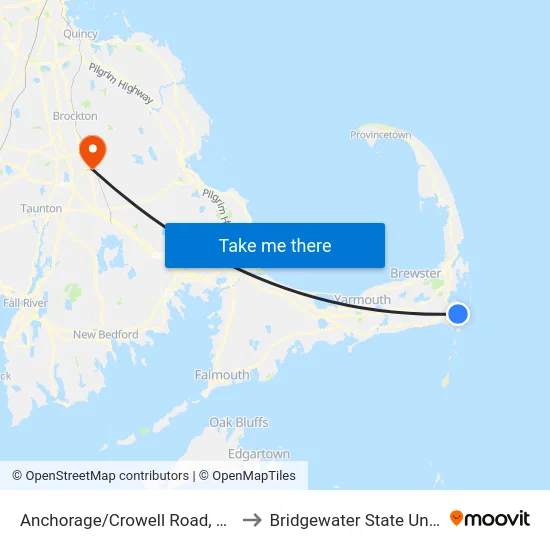 Anchorage/Crowell Road, Chatham to Bridgewater State University map