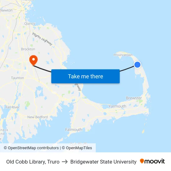 Old Cobb Library, Truro to Bridgewater State University map