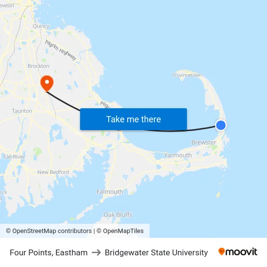 Four Points, Eastham to Bridgewater State University map