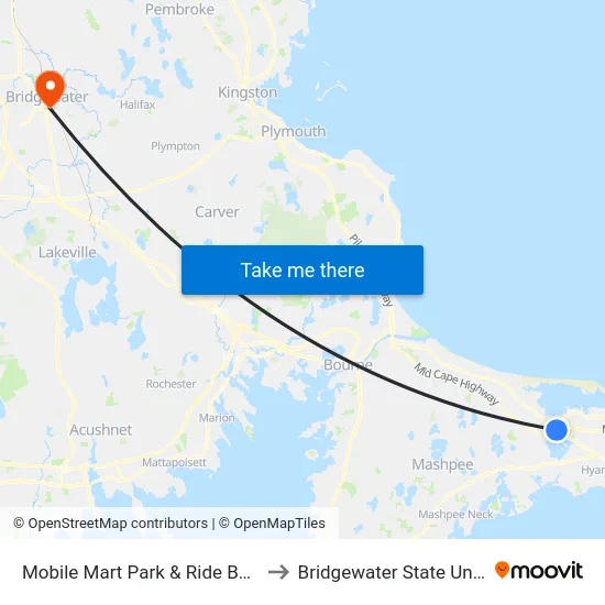 Mobile Mart Park & Ride Barnstable to Bridgewater State University map