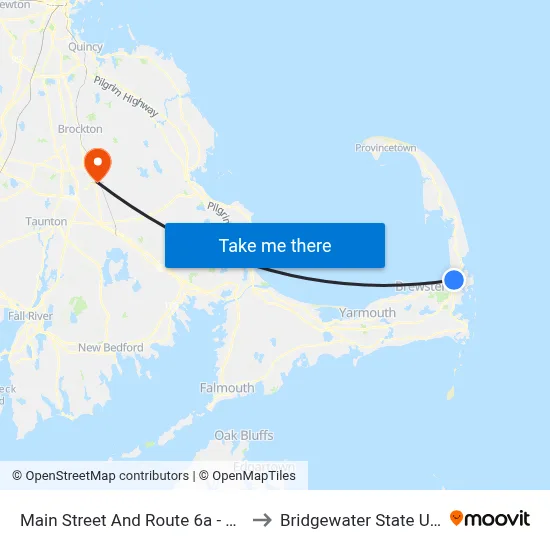 Main Street And Route 6a - Cvs Orleans to Bridgewater State University map