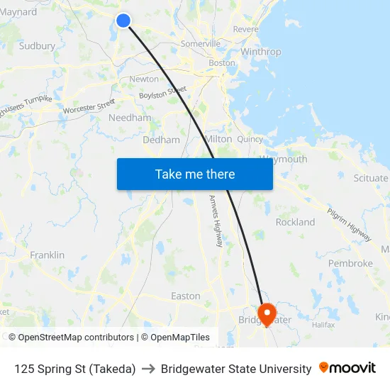 125 Spring St  (Takeda) to Bridgewater State University map