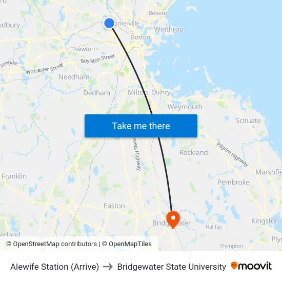 Alewife Station (Arrive) to Bridgewater State University map