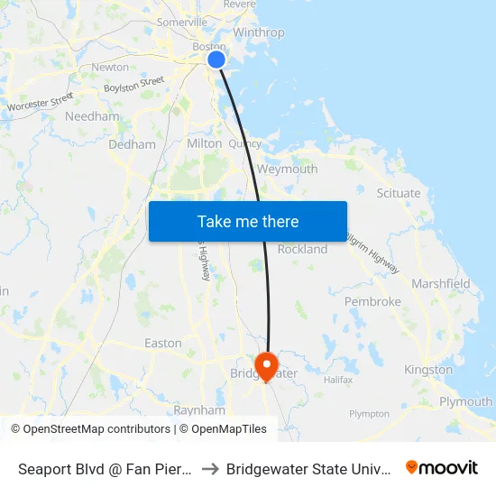 Seaport Blvd @ Fan Pier Blvd to Bridgewater State University map