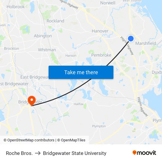 Roche Bros. to Bridgewater State University map