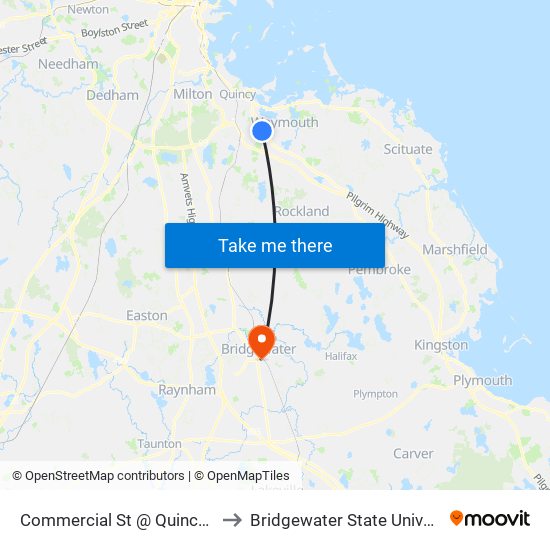 Commercial St @ Quincy Ave to Bridgewater State University map