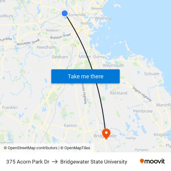 375 Acorn Park Dr to Bridgewater State University map