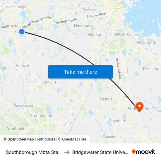 Southborough Mbta Station to Bridgewater State University map