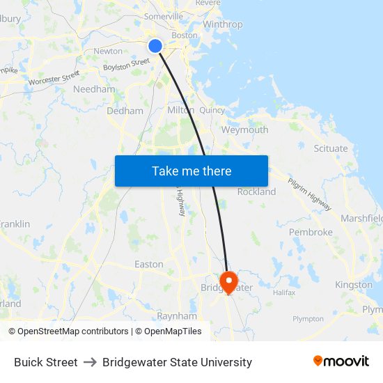 Buick Street to Bridgewater State University map