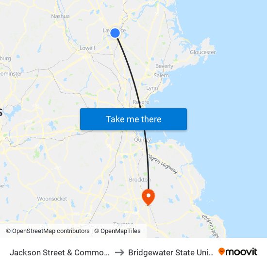 Jackson Street & Common Street to Bridgewater State University map