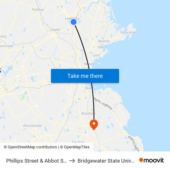 Phillips Street & Abbot Street to Bridgewater State University map