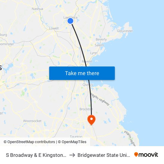 S Broadway & E Kingston Street to Bridgewater State University map