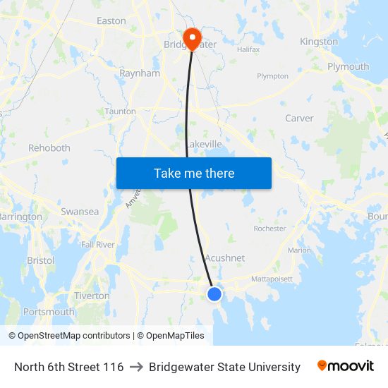 North 6th Street 116 to Bridgewater State University map