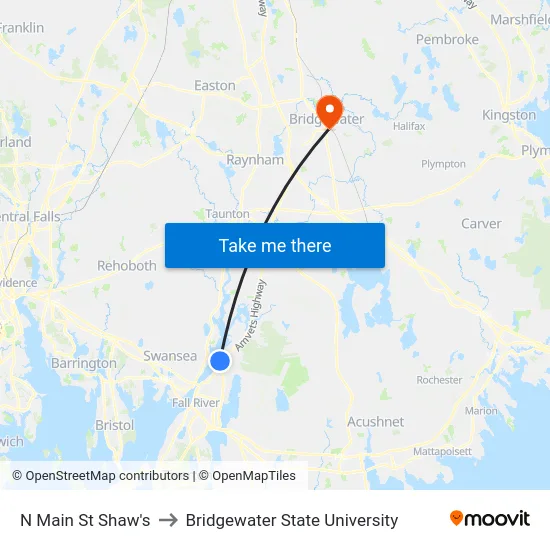 N Main St Shaw's to Bridgewater State University map