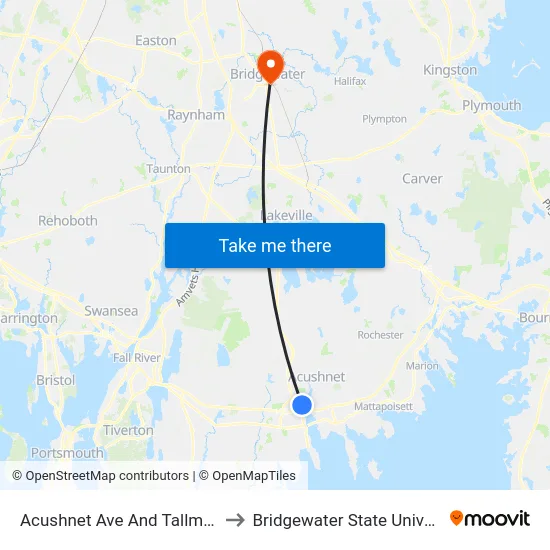 Acushnet Ave And Tallman St to Bridgewater State University map