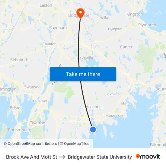 Brock Ave And Mott St to Bridgewater State University map