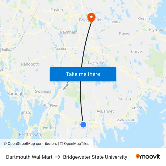 Dartmouth Wal-Mart to Bridgewater State University map