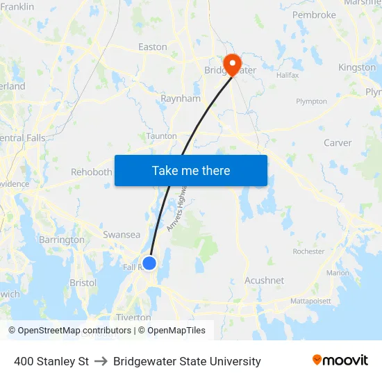 400 Stanley St to Bridgewater State University map
