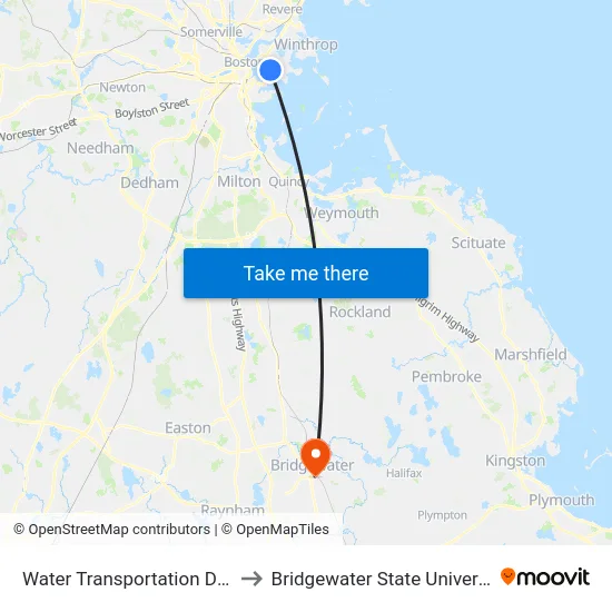 Water Transportation Dock to Bridgewater State University map
