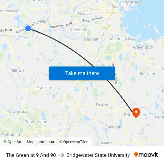 The Green at 9 And 90 to Bridgewater State University map