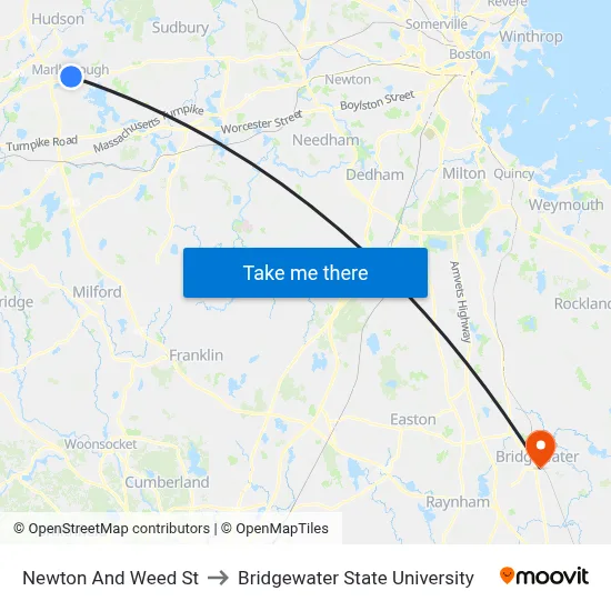 Newton And Weed St to Bridgewater State University map