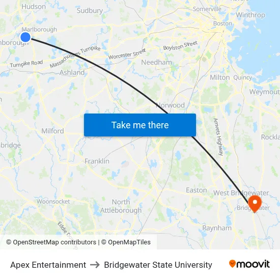 Apex Entertainment to Bridgewater State University map