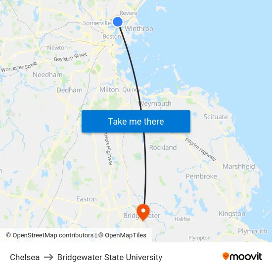 Chelsea to Bridgewater State University map